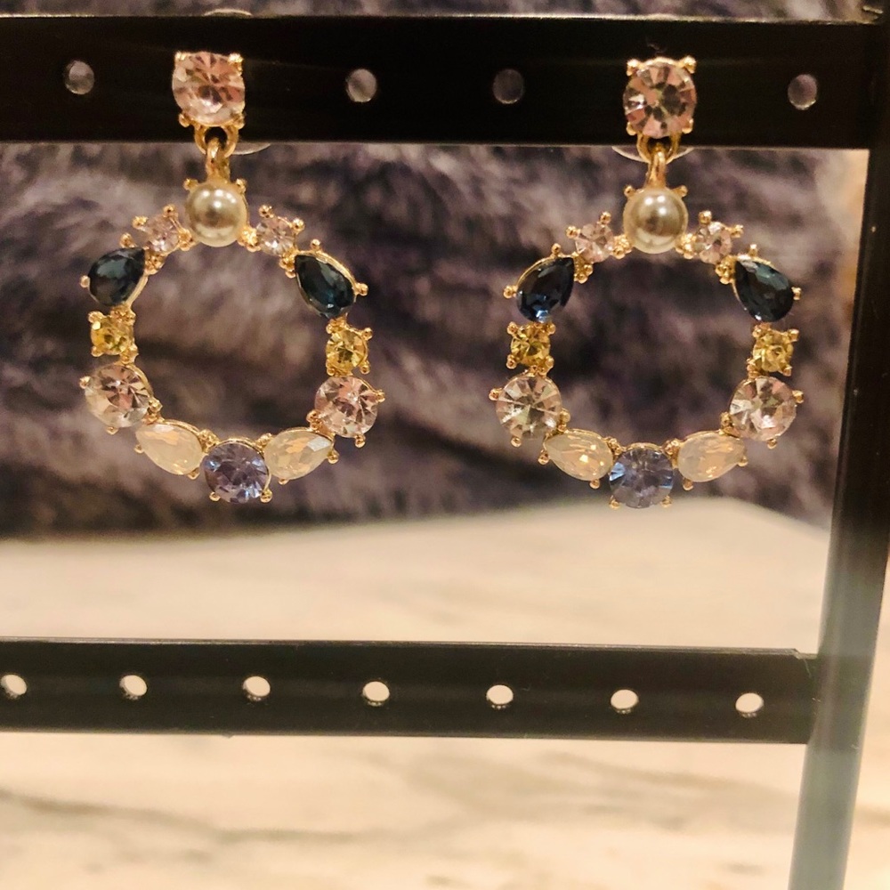Gold Circle  Stone Statement Earring